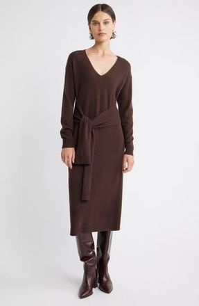 Nordstrom Long Sleeve Wool & Cashmere Blend Sweater Dress in Brown Coffee at Nordstrom Rack, Size Medium
