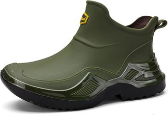 Generic Mens Fashion Work Boot Short Rain Boots Ankle Height Rubber Garden Boots Waterproof Rain Shoes (Green,6.5)