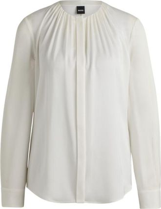 BOSS Ruched-neck blouse in stretch-silk crepe de Chine