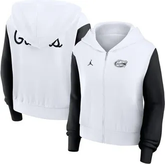 Jordan Brand Womens Jordan Brand White Florida Gators Cropped Athletic Prep Color Block Script Full-Zip Hoodie at Nordstrom, Size X-Large