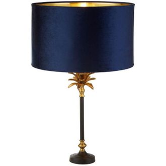 Searchlight Searchlight Palm Table Lamp Antique Brass, Black, Navy Velvet Shade