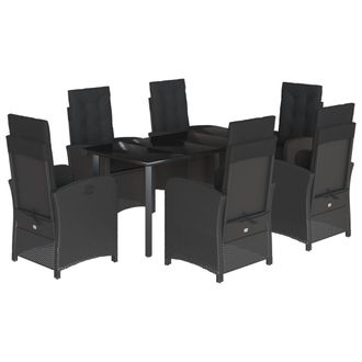 vidaXL Set Da Pranzo Da Giardino 7 Pz Nero Con Cuscini In Polyrattan - Vidaxl