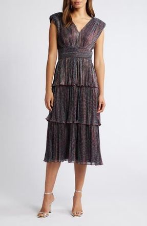 Vince Camuto Metallic Tiered Midi Dress in Copper Multi at Nordstrom Rack, Size 14