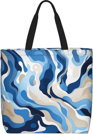 Generic Blue And White Pattern Women Handbag Reusable Shopper Bag Durable Handbags For Work College Travel