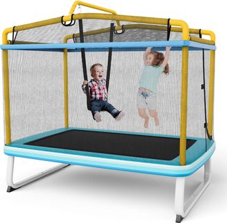 Costway 3 En 1 Cama Elastica Infantil, Trampol&iacute;n Para Ni&ntilde;os Multifuncional Con Columpio Y Barra Horizontal, Con Red De Protecci&oacute;n, Para Exterior/interior, 190
