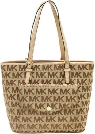 Michael Kors Pre-owned Tote Bags, female, Beige, Size: ONE SIZE Pre-owned Canvas Shoulder Bag