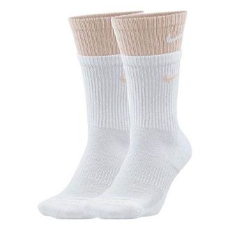 Nike Everyday Plus Cushioned Double Layer Splicing Training Sports Socks Unisex 2 Pairs Pink White DD2795-102