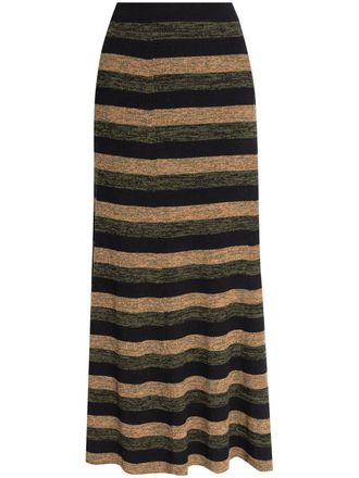 Ganni striped wool midi skirt - women - Wool - M - Black
