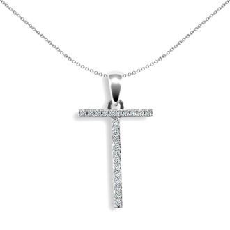 Jewelco London 9ct White Gold Diamond Block Initial ID Charm Pendant Letter T - 9P105-T