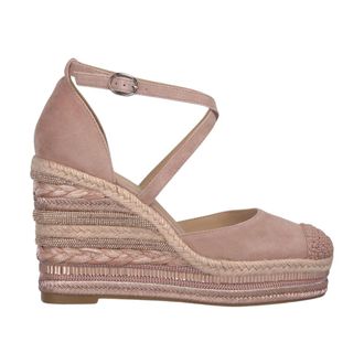 Alma En Pena Alma EN Pena, Schoenen, Dames, Roze, 39 EU, Leer, Geweven Wedge Sandal met Sierstenen