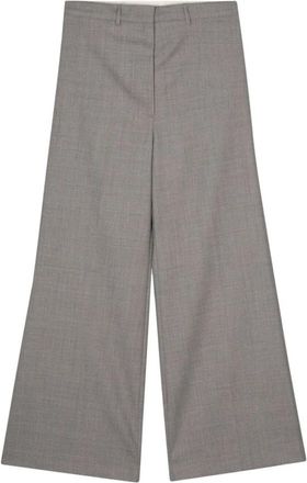 Low Classic Melange Grijs Wollen Wijde Broek - Dames - Wijde Broeken - Grijs - S - Wol - Broeken