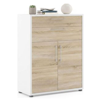 Dmora Aparador Jemima, Buf&eacute; De Sal&oacute;n, Aparador De Sal&oacute;n, Despensa De Cocina, 89x40 H113 Cm, Blanco Y Roble - Dmora