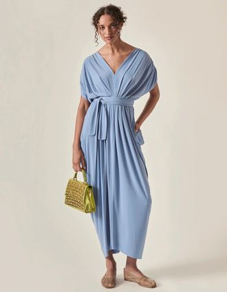 James Lakeland Womens Draped Open-Back Midi Dress - Powder Blue - Size: 12