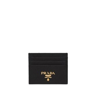 Prada Wallets & Cardholders, female, Black, Size: ONE SIZE Black Compact Front Logo Cardholder