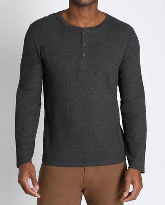 Jachs NY Classic Waffle Henley Shirt In Charcoal