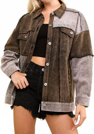 Very J Washed Oversized Shacket In Multi