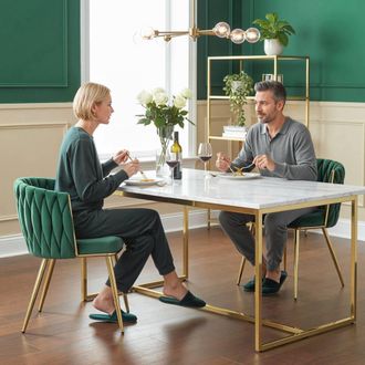 HOMCOM Upholstered Kitchen Chairs Set of 2 with Woven Backrest in Dark Green | Size: 2 Pack