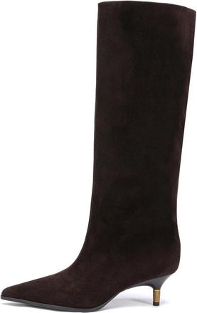 Cesare Gaspari Suede Pointed Knee Boots - Dames - Laarzen met Hak - Bruin - 37 EU - Su&egrave;de - Schoenen