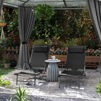 OUTSUNNY Set of 2 Garden Sun Loungers, Folding Chaise Lounge Chairs in Black