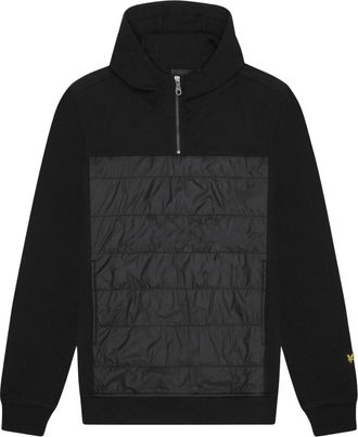 Lyle & Scott hybride interlock gitzwarte hoodie met panelen