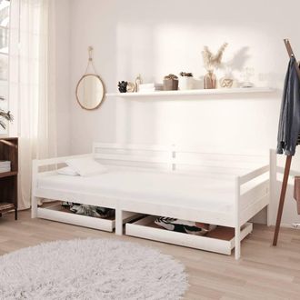 vidaXL Sof&aacute; Cama Con Cajones Madera De Pino Maciza Blanco 90x200 Cm Vidaxl