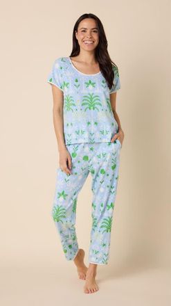 The Cats Pajamas Pima Knit Short Sleeved Simple Set Conversational in Tropicana Palm at Nordstrom, Size X-Small