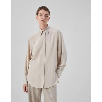 Brunello Cucinelli WomenS Sand Silk Relaxed Shirt, Size M