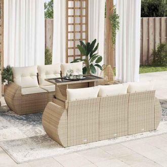 vidaXL Set Sof&aacute;s De Jard&iacute;n 7 Piezas Y Cojines Rat&aacute;n Sint&eacute;tico Beige Vidaxl