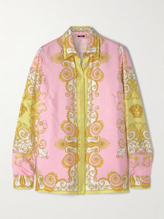 Versace Camicia In Twill Di Seta Stampato - Rosa
