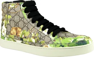 Gucci Mens Bloom Print Supreme GG Green Canvas Hi Top Sneakers Shoes (9 G / 10 US)
