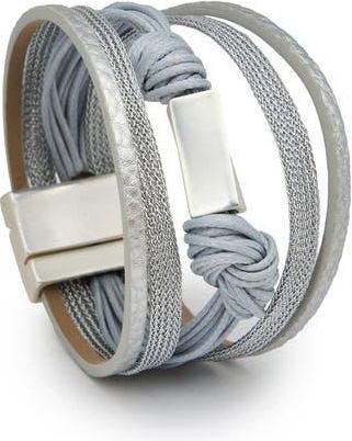 Saachi Knotted Cord & Faux Leather Multistrand Bracelet in Silver at Nordstrom Rack