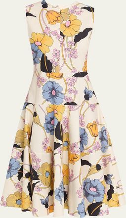 Marni Floral Drop-Waist Sleeveless Midi Dress