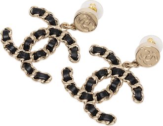 Chanel Tweedehands Cc Verguld Leren Gevlochten Ketting Oorknoppen