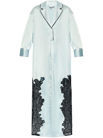 Ganni Blousejurk met vlakken van kant - Blauw