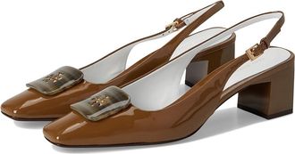 Tory Burch Georgia Slingback 55 mm High Womens Heels Almond Oats : 6 M, Leather