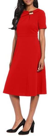 London Times Hardware Neck Fit & Flare Midi Dress in Molten Lava at Nordstrom Rack, Size 14