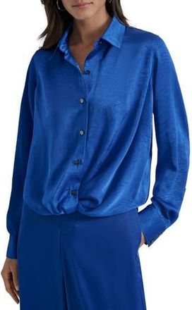 DKNY Twist Front Crinkle Satin Shirt in Classic Blue at Nordstrom Rack, Size Xx-Small