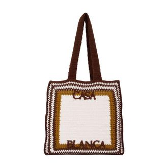 Casablanca Crochet Shopper Tote Bag Brown