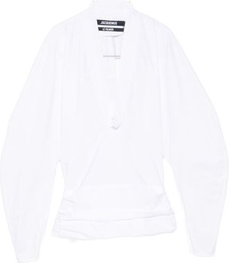 Jacquemus Deep V-Neck Gathered Voluminous Sleeve Top
