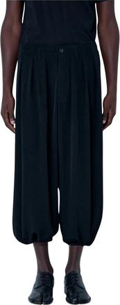Yohji Yamamoto Broek met Drop Crotch en Plooien - Heren - Wijde Broeken - Zwart - L - Polyester - Broeken