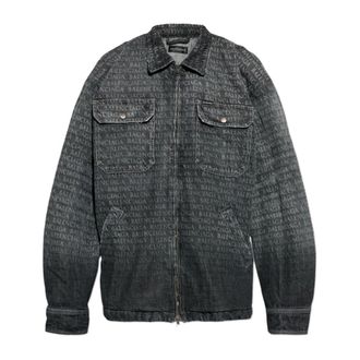 Balenciaga Denim Jackets, male, Gray, Size: XL Monogrammed Denim Jacket