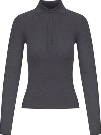 Max Mara GREY RIBBED KNIT POLO SHIRT - Max Mara - Woman