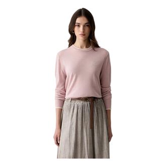 Karl Lagerfeld Truien & Vesten, Dames, Roze, L, Wol, Merino Wol Trui met Ronde Hals