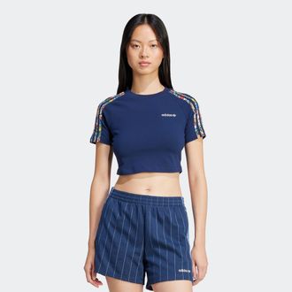adidas T-Shirt ADIDAS ORIGINALS LIBERTY BBY TEE, Damen, Gr. XL, blau (night indigo, multicolor), Obermaterial: 95% Baumwolle, 5% Elasthan, Shirts T-Shirt, sp