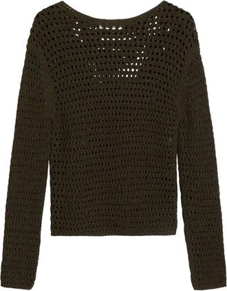 Marc O'Polo Open-knit Sweater - Dames - Ronde hals truien - Bruin - XL - Katoen - Truien & Vesten