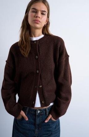 Topshop Exposed Seam Relaxed Fit Cardigan in Brown at Nordstrom Rack, Size Small