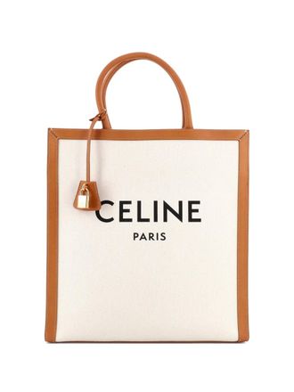 Celine Vertical Cabas Canvas with Leather Large tote bag - Beige