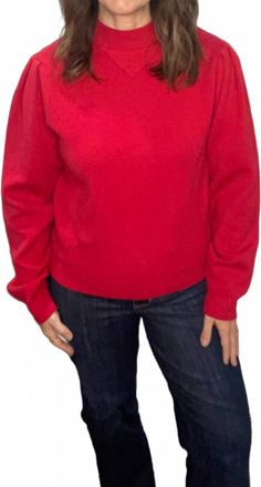 Merci Mock Neck Puff Sleeve Sweater In Red