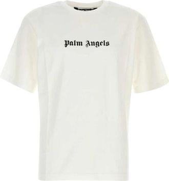 Palm Angels T-shirt met logo-opdruk en ronde hals - Heren - T-shirts - Wit - XL - Katoen - Tops