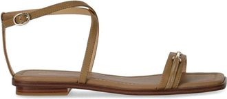 Michael Kors Taupe Leren Lena Platte Sandaal - Dames - Sandalen - Beige - 36 EU - Leer - Schoenen